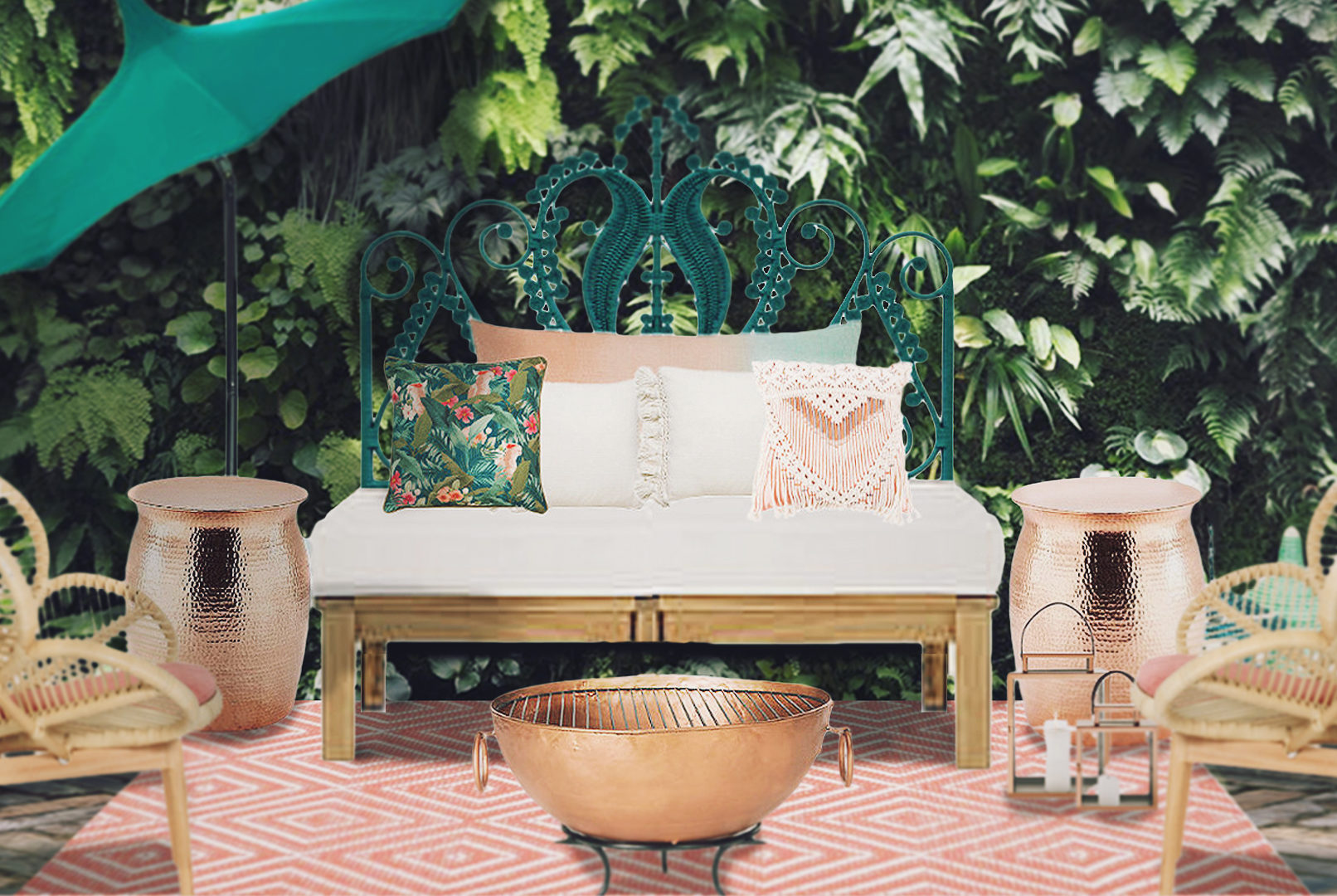 Picture of a bohemian outdoor styling in pink and cooper