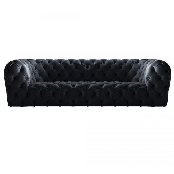 Black Leather 3 Seater Chesterfield Sofa