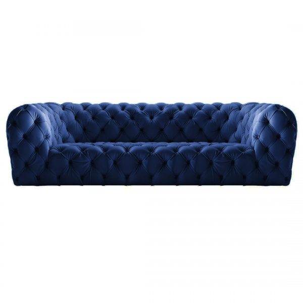 Navy Leather 3 Seater Chesterfield Sofa