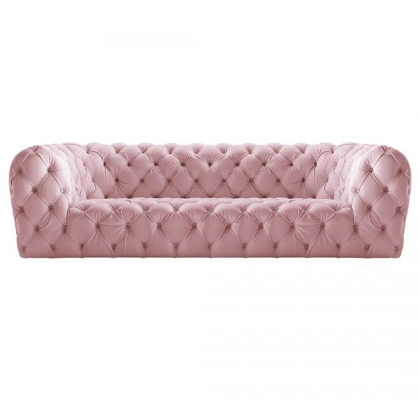 Pink Leather 3 Seater Chesterfield Sofa