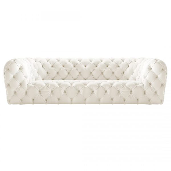 White Leather 3 Seater Chesterfield Sofa