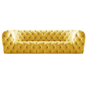 Yellow Leather 3 Seater Chesterfield Sofa