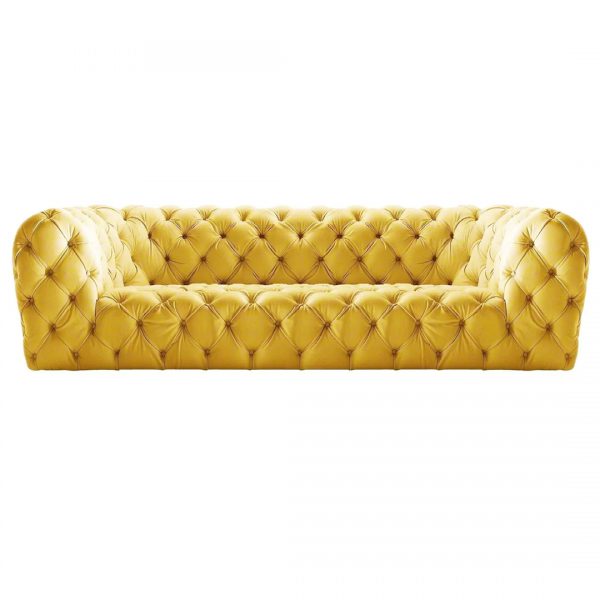 Yellow Leather 3 Seater Chesterfield Sofa