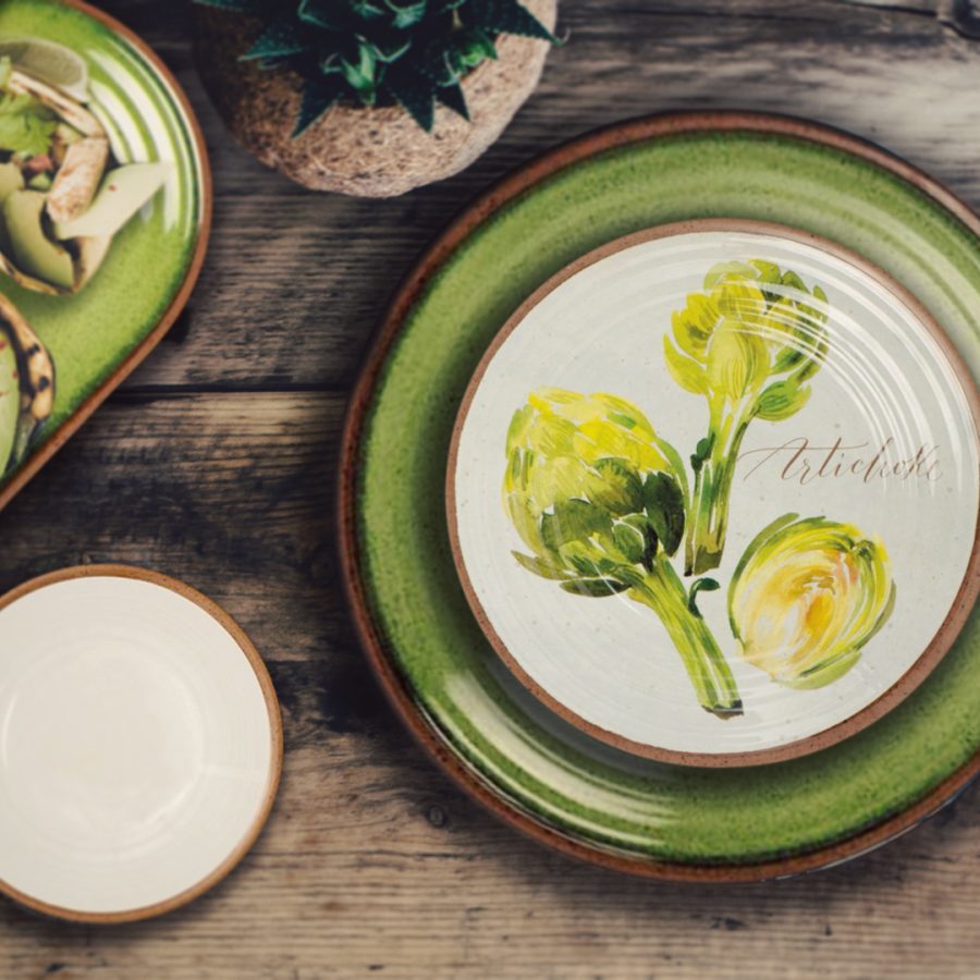 Interior Design Styling image by Arco Style Flatlay of a table set in olive green colours